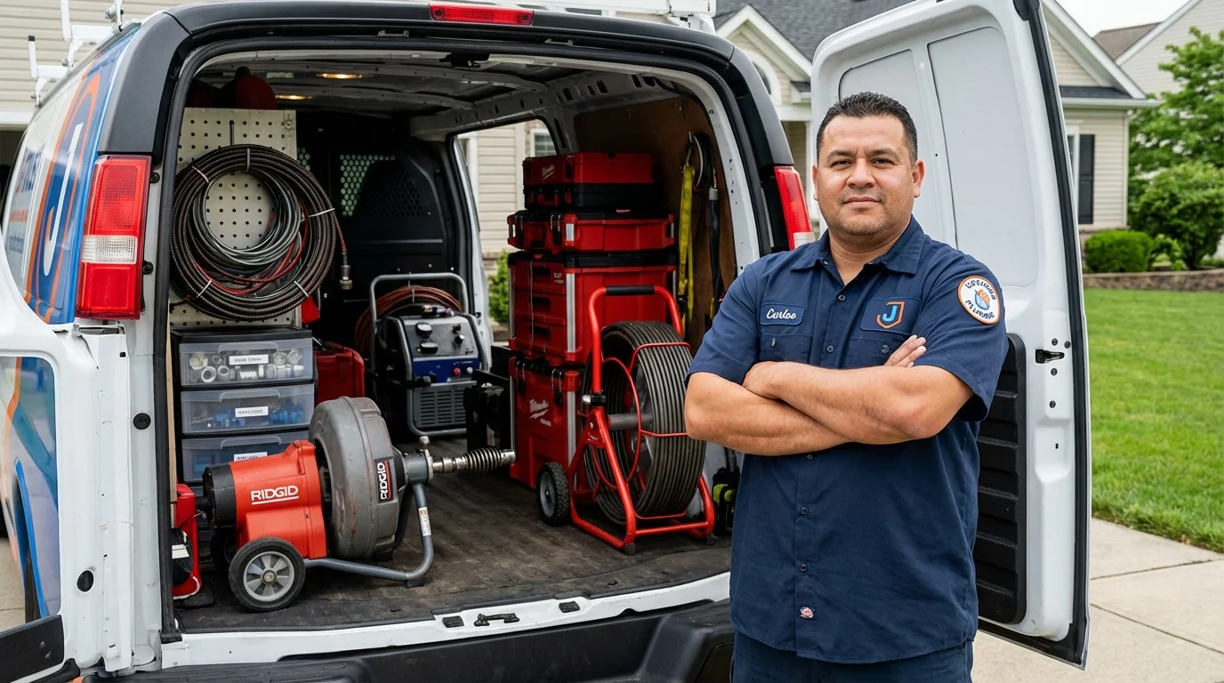 Professional drain cleaning equipment and Johns Plumbing LLC plumber in Tyndall