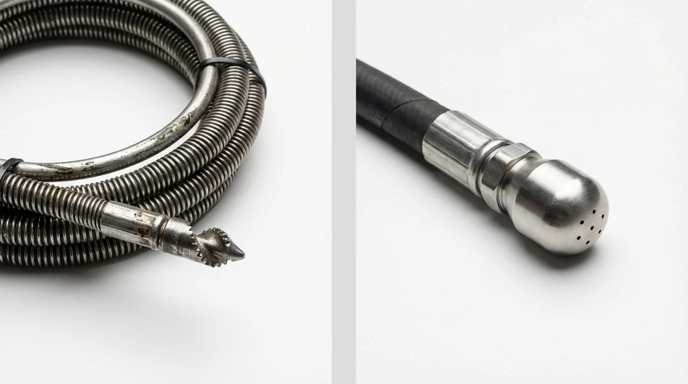 Drain snake cable and hydro jetting nozzle used for drain cleaning in Tyndall, SD