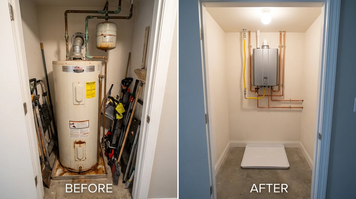 Tank water heater versus wall-mounted tankless unit comparison for Tyndall, SD homeowners